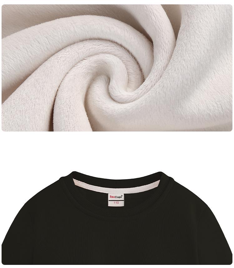 Kids' Round Neck Cotton Hoodie - Warm Fleece-Lined Pullover for Girls in Plain Colors.