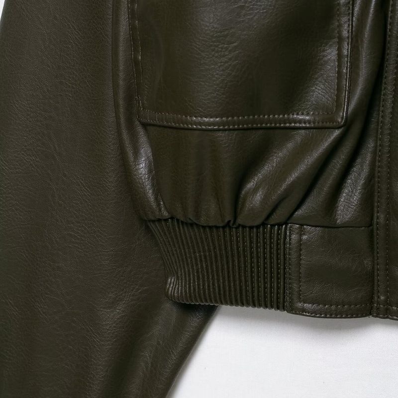 Kaslead New Women clothes Western Style Fashion Simple and Versatile Imitation Leather Short coat 4749701 533