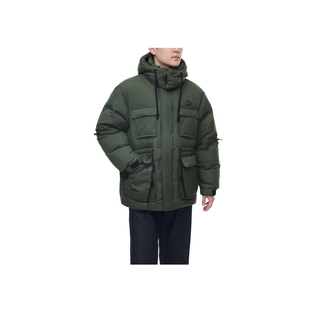 Puma Logo Print Hooded Down Jacket Men Outerwear Green 932542-02