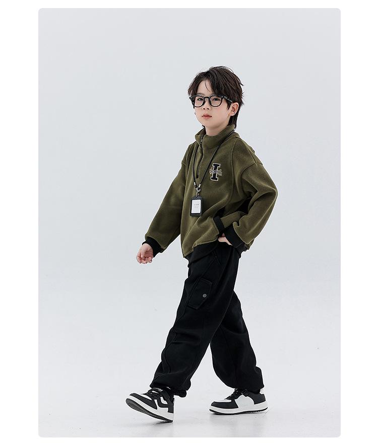 Boys' Reversible Fleece Hoodie - 2025 Autumn/Winter Collection, Thickened Half-Zip Pullover, Long-Sleeve Fashion Top for Medium/Large Kids.