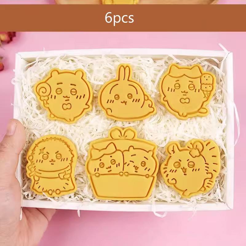 3/6Pcs 3D Cartoon Cookie Mold Anime Japanese Kawaii Biscuit Cutters Stamps Fondant Molds Chestnut Rabbit Bunny Baking Tools