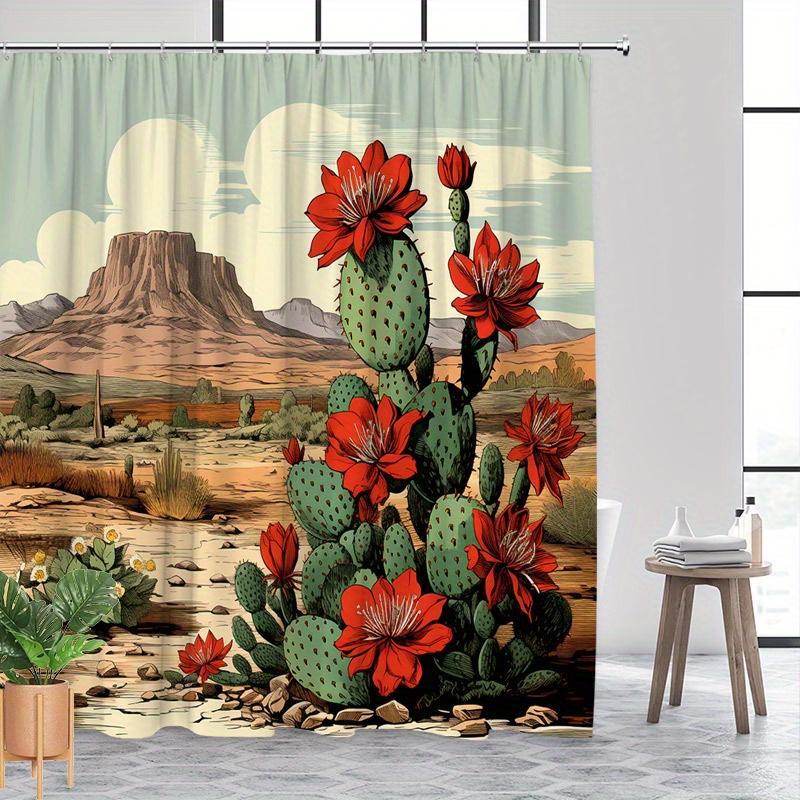 Southwestern Desert Cactus with Blooming Flowers Waterproof Shower Curtain for Bathroom Decor
