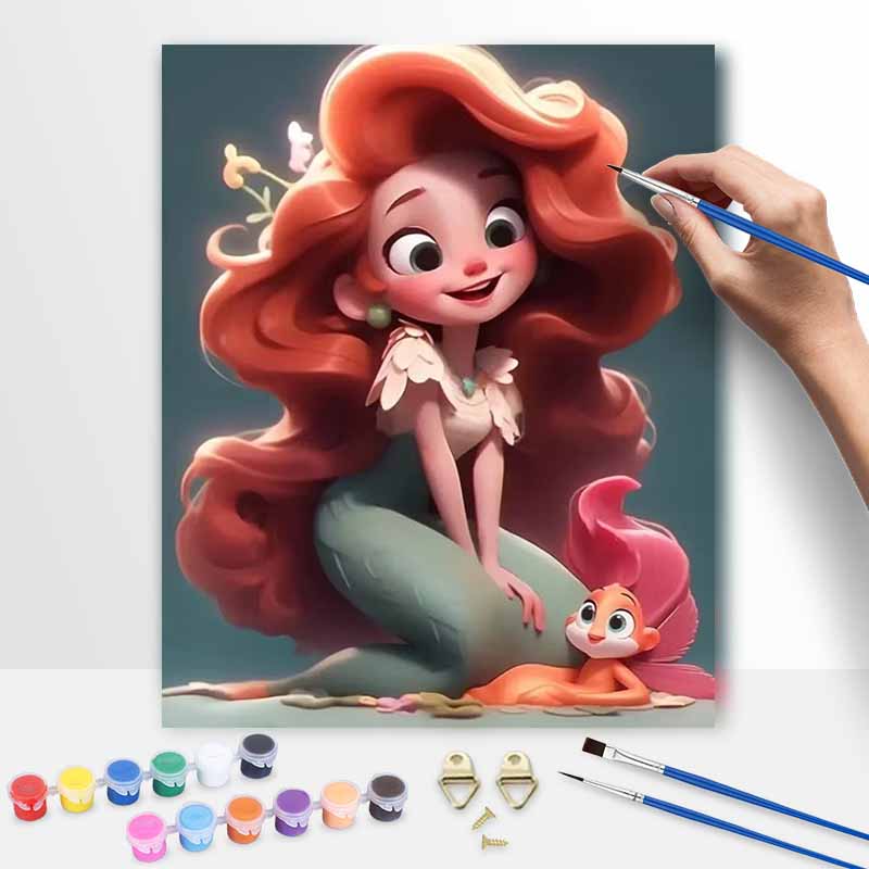Disney Ariel Little Mermaid oil paint by numbers painting kit handmade diy home decor gifts wall art canvas for adults home decor