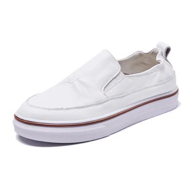 100% Genuine Leather Shoes Women Fashion Sneakers Flat Spring Autumn White Shoes Soft Cow Leather Ladies Footwear Slip-on D108