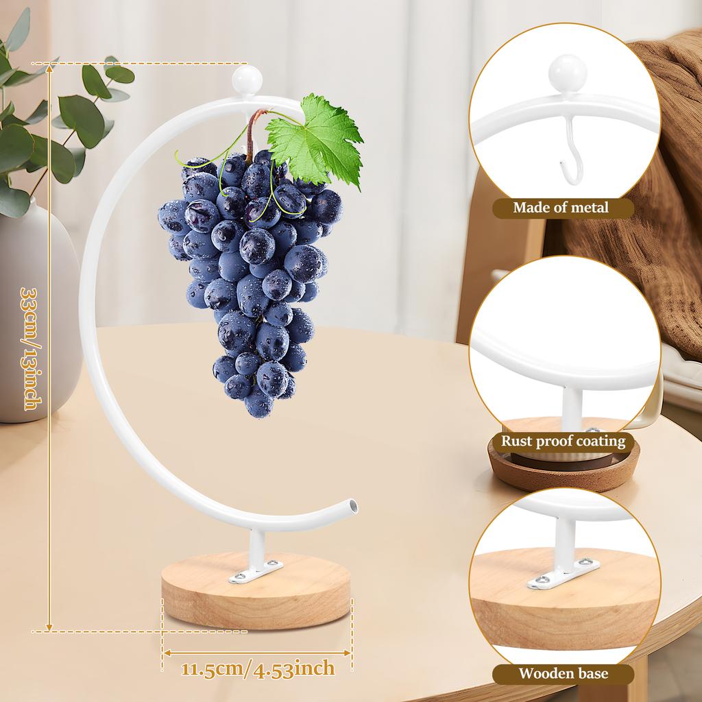 Mondförmiger Bananenständer Aufbewahrungshalter aus Metall für frische Früchte mit Holzfuß Abtropfständer für Küchentheke aufgeräumt