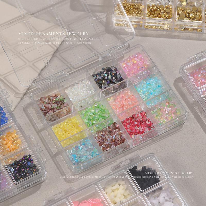 12 Grids 3D Nails Charms Mixed Special-Shaped Diamonds Flat Bottom Diamonds Pearl Sequins Butterfly Diy Manicure Parts