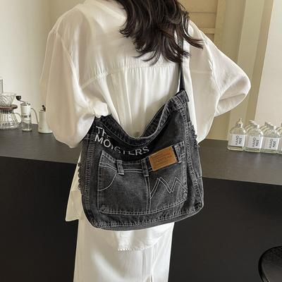 Sac pour femme 2025 automne nouveau sac en denim grande capacité sac à bandoulière horizontal vent décontracté sac messager pour femme
