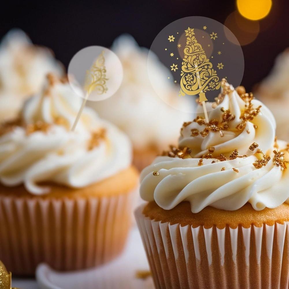 1 Set Adesivi di Natale Trasparenti Rotolo Foglia Oro Albero Etichette Sigillanti Carta Patinata Autoadesivo Alberi di Natale Foglia Oro