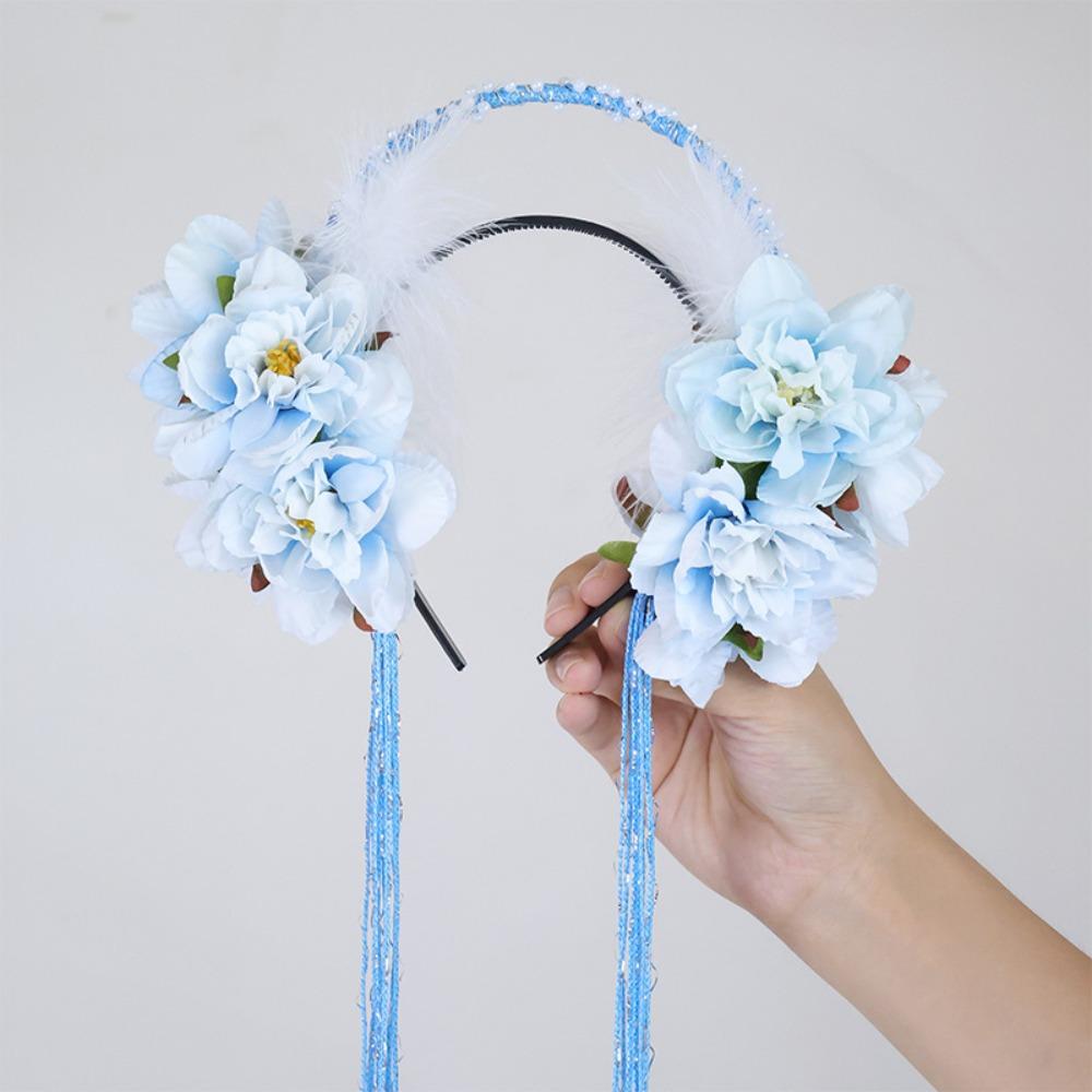 

Feather Tassel Hair Hoop Bead Hanfu Hair Accessories Elegant Flower Headband Cute Headdress Style 6
