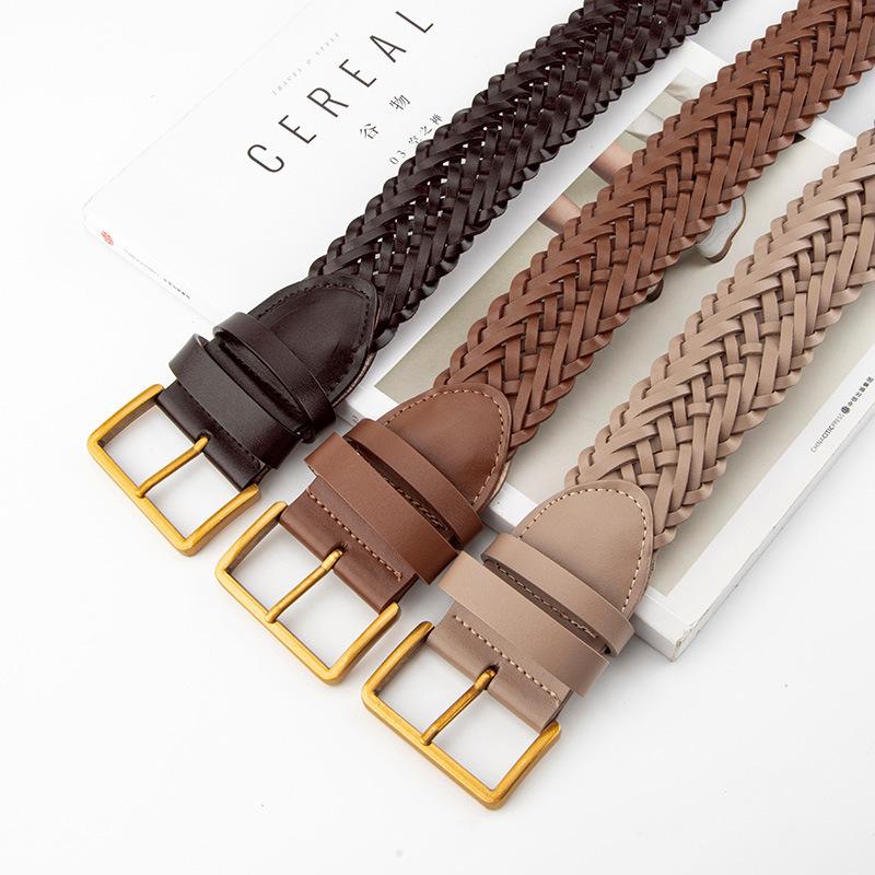 French Retro Hand-woven Cowhide Belt for Women's Classic High-end Feeling with Jeans Skirt Exquisite Women's Belt