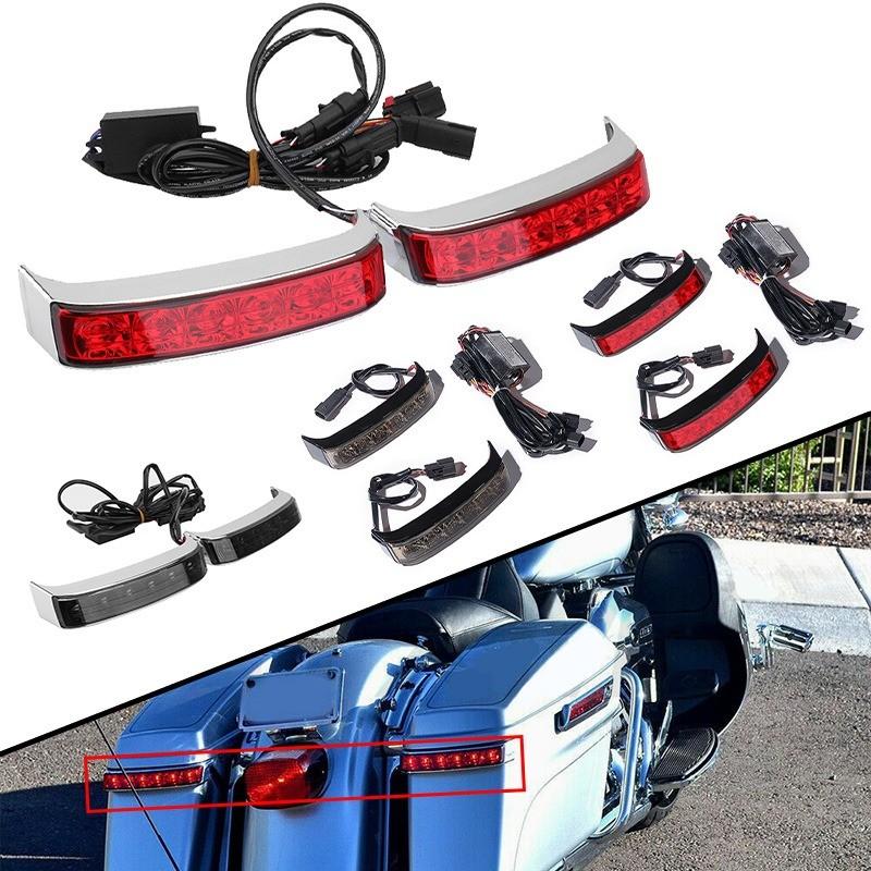 Rear LED Brake Turn Signal Tail Lights for Harley Touring Road King Street Glide 2014-2024, Motorcycle Saddlebag Running Lamps Accent Lights Chrome