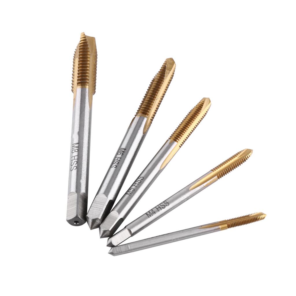 5pcs set Titanium Coated HSS Thread Screw Tap Kit M3 M4 M5 M6 M8 Forward Chip Ejection