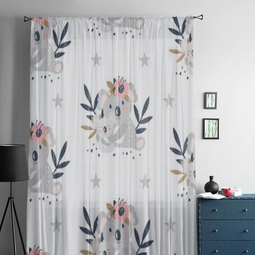 Niedlicher Koala, weißer Tüll, transparente Fenstervorhänge für Wohnzimmer und Schlafzimmer, moderne Chiffon-Voile-Organza-Vorhänge, Dekorvorhänge