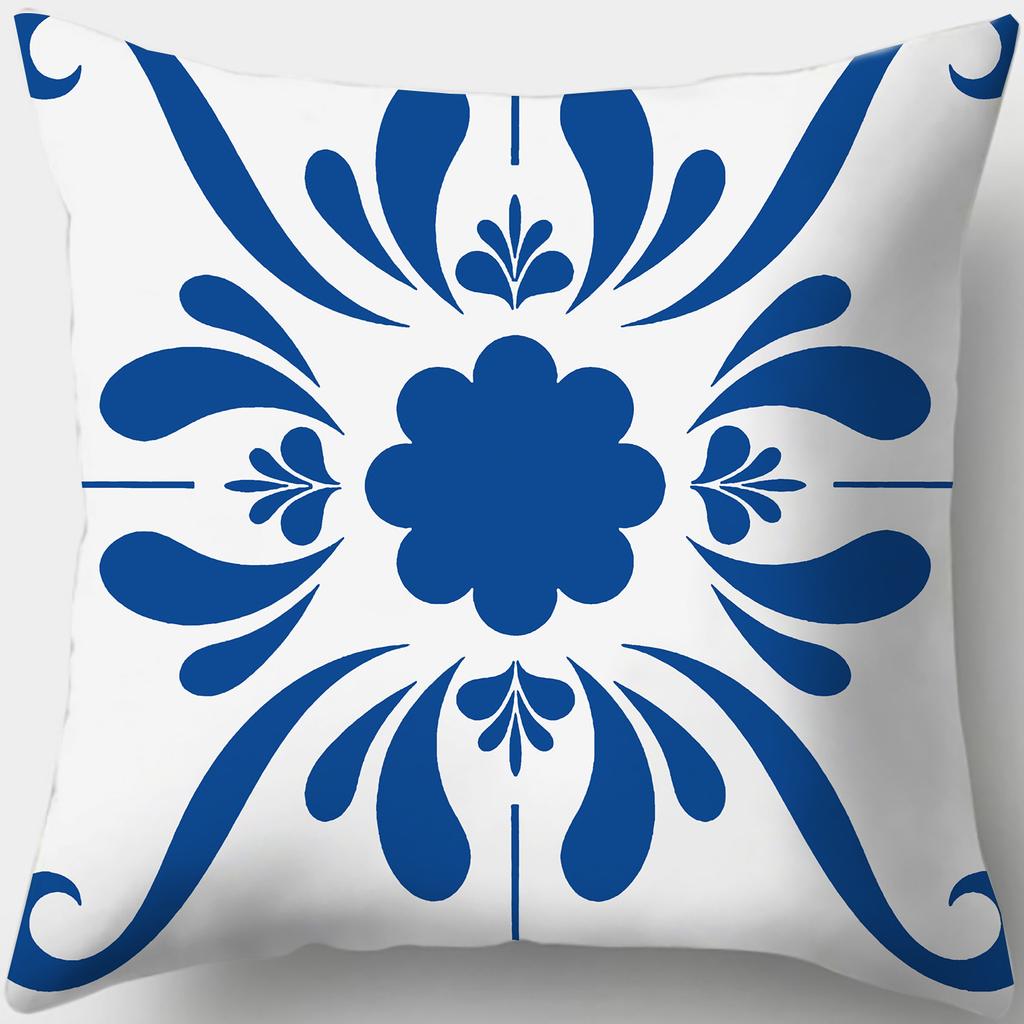 Home Decor Stylish Blue and White Patterned Pillow Covers Pattern Cushion Cover Suitable for Sofa Bedroom Car Pillow Cover