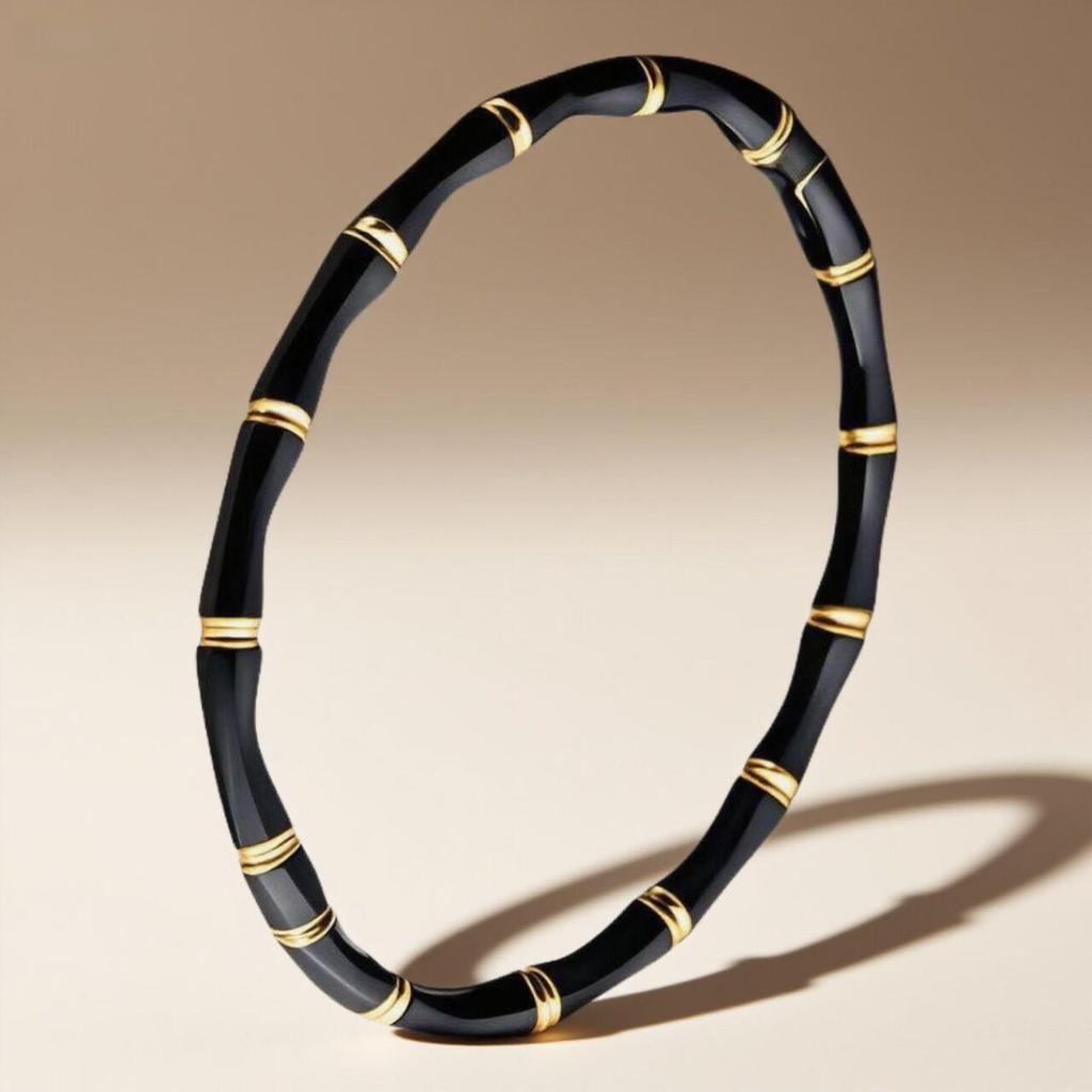 Retro Versatile Titanium Steel Open Bamboo Bangle Bracelet