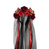 Handmade Floral Headband With Rose Blooms Black Veil Wings Ribbon Halloween Party Festival Costume Accessory Women