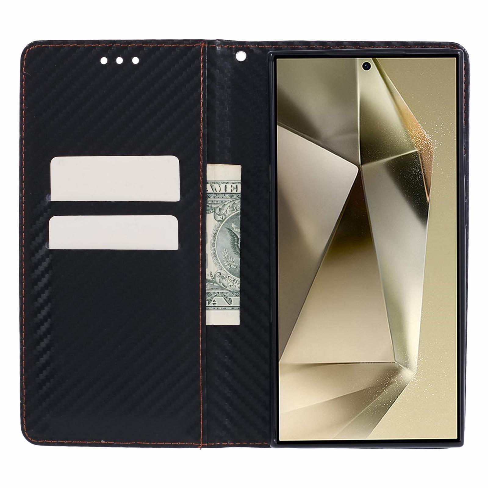 

For Samsung Galaxy S24 Ultra Case Carbon Fiber Texture Wallet Stand Cover Blue