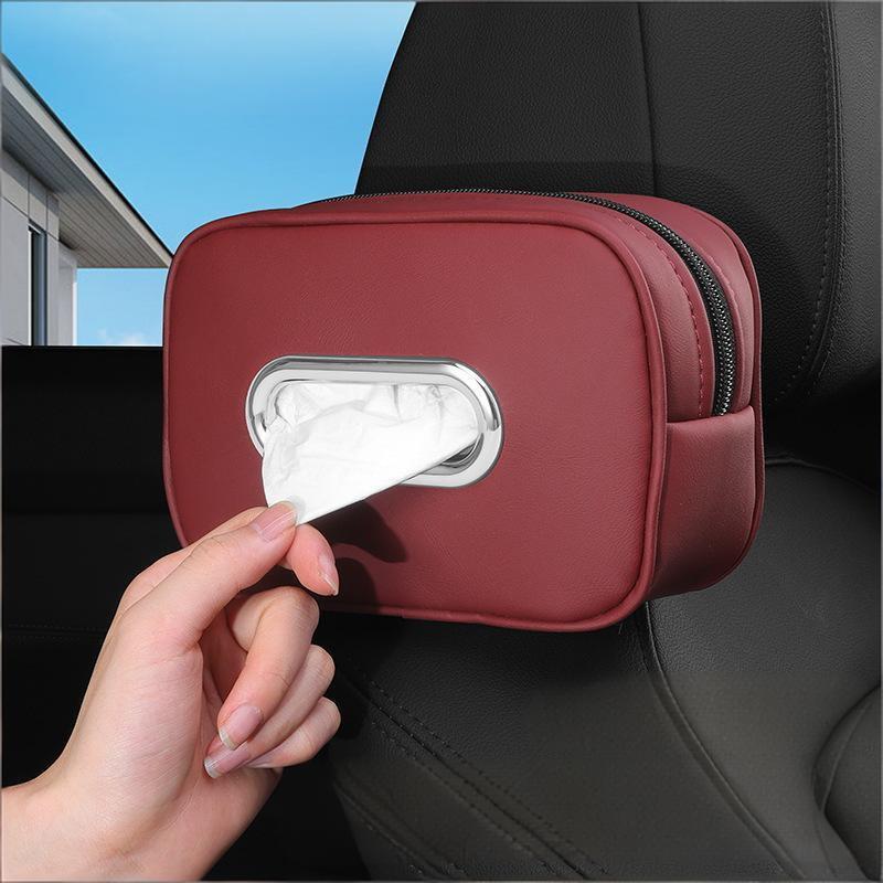 Car Tissue Box Holder Nappa Leather Car Center Console Armrest Napkin Box Sun Visor Backseat Tissue Case With Fix Strap