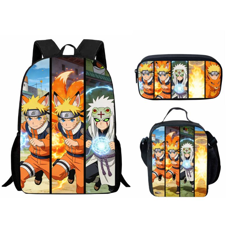 Bedrucktes Dreiteiliges Schüler-Schulranzen-Set, Cartoon-Rucksack, Brottasche, Federmäppchen