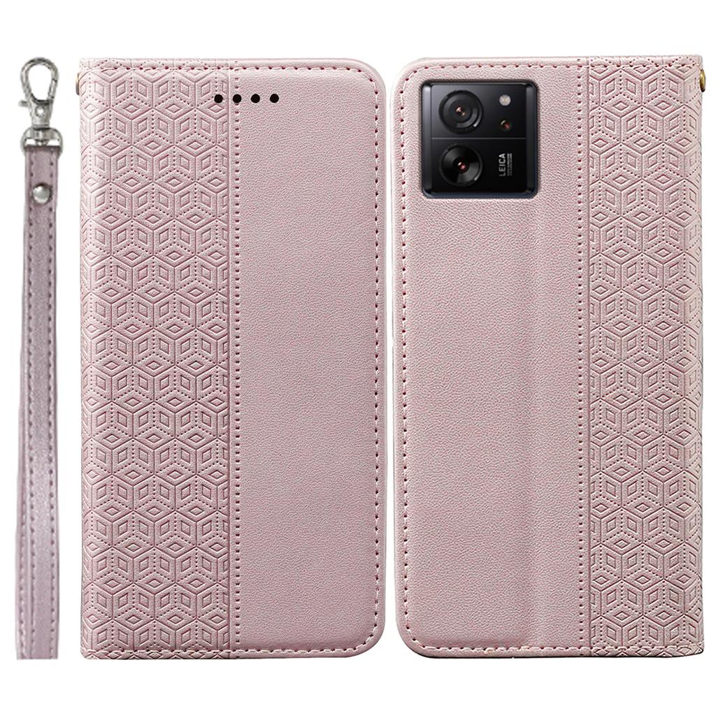 For Xiaomi 14T Wallet Phone Case Strong Magnetic Checkered Pattern Imprint Leather Flip Cover