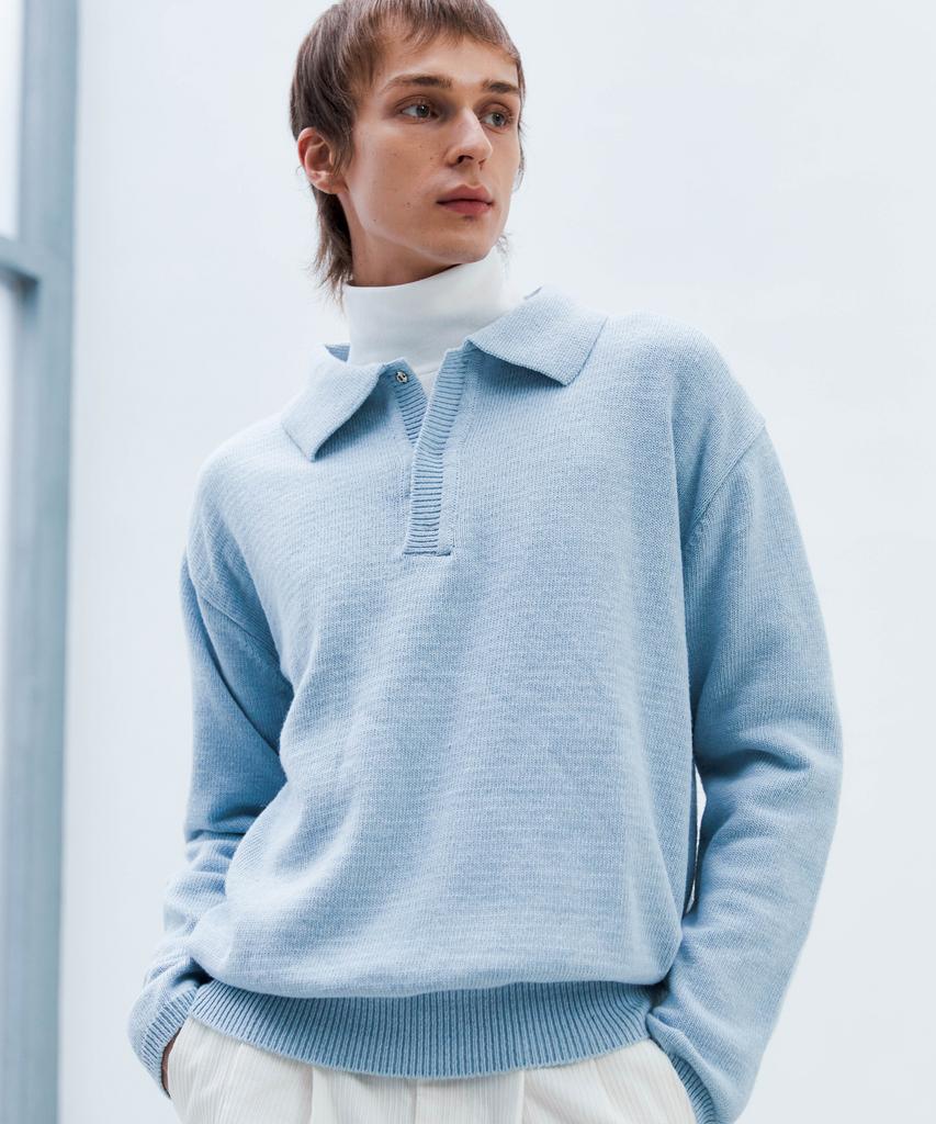 TRIP LE SENS Hidden Snap Collar Knit_Blue