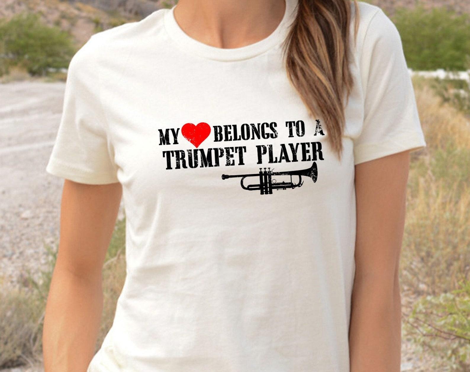 Trumpet Tee Shirt, My Heart Belongs To A Trumpet Player T shirt, Trumpeter T shirt Gift, Trumpet Music Instrumental Jazz T shirt L