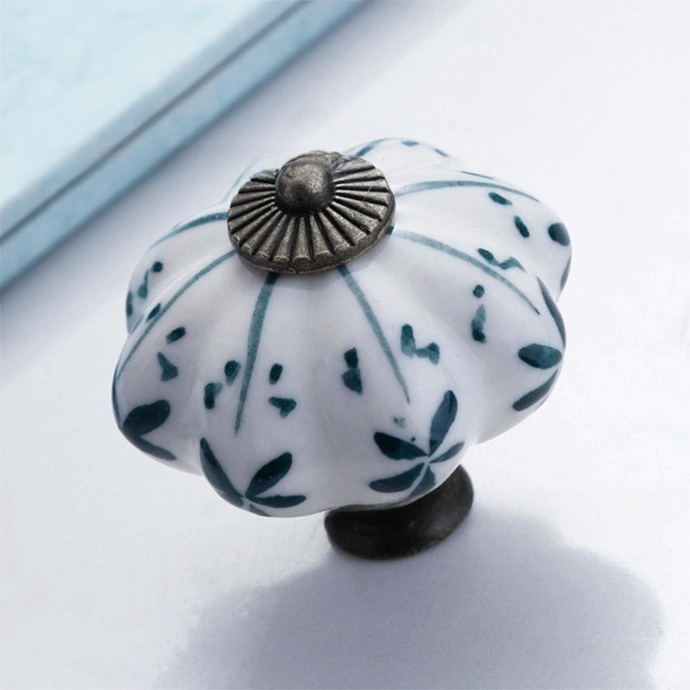 Pumpkin Shape Cabinet Door Knobs Floral Pattern Ceramic Cabinet Knobs Cupboard Door