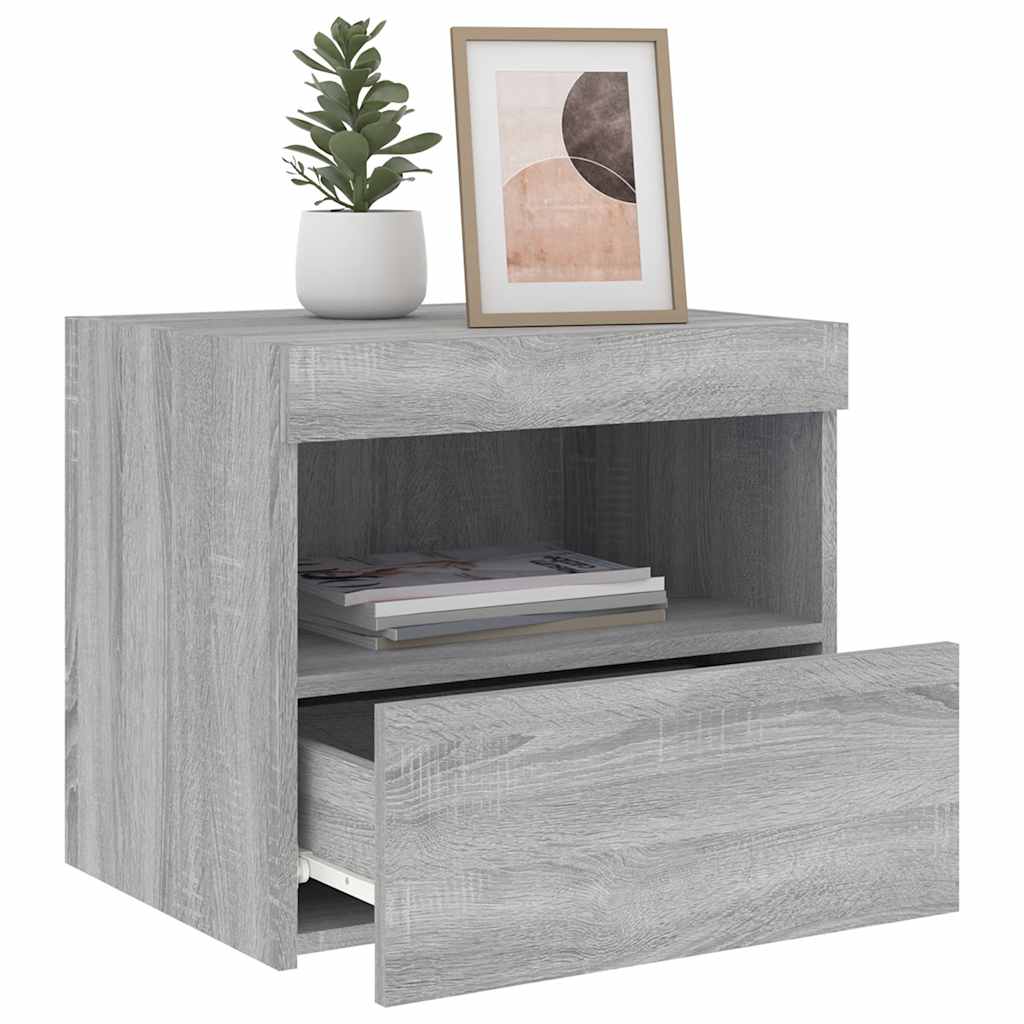 Nightstand with LED Lights Grey Sonoma 50x40x45 cm