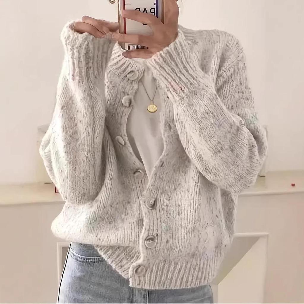 Korean New Arrival: Age-Defying Color Block Dot Women's Knitwear Sweater Cardigan