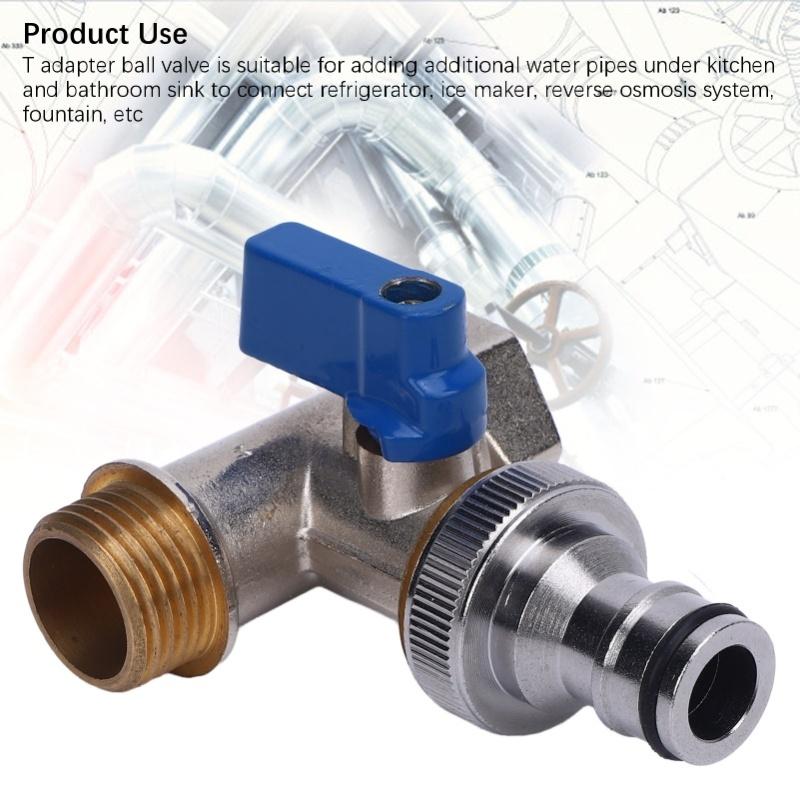 Quarter Turn Ball Valve Tee Connector Brass Angle Stop Valve G1/2 DN15 Female And Male Thread NPT 3/8 Inch 15mm Interface