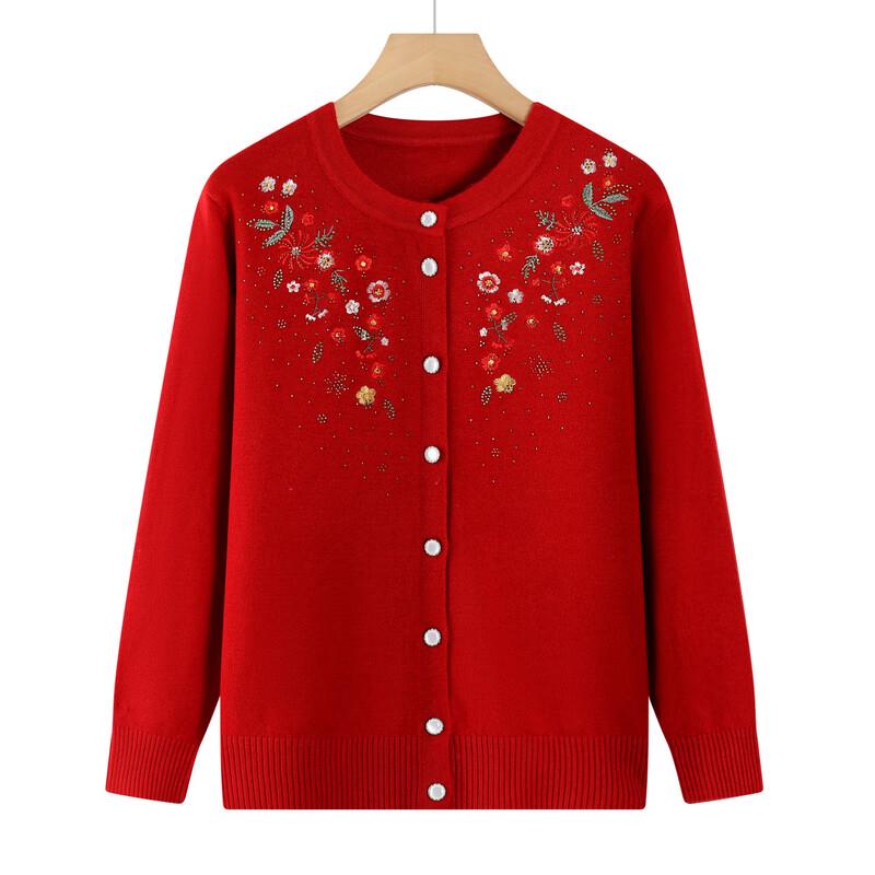 Jesienno-zimowy sweter kardigan z dzianiny z okrągłym dekoltem dla starszych kobiet