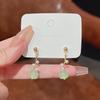 s9Silver Needle Cat's Eye Stone Earrings for Women, Elegant Geometric Heart-Shaped High-End Earrings, Korean Style Ear Accessories