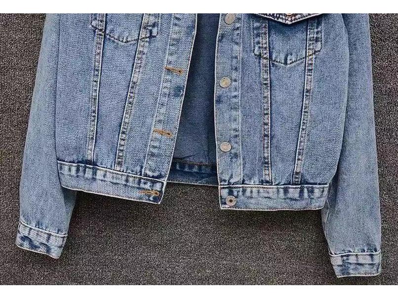 Plus Size Beaded Denim Jacket - Korean Style, Spring/Autumn Fashion for Women