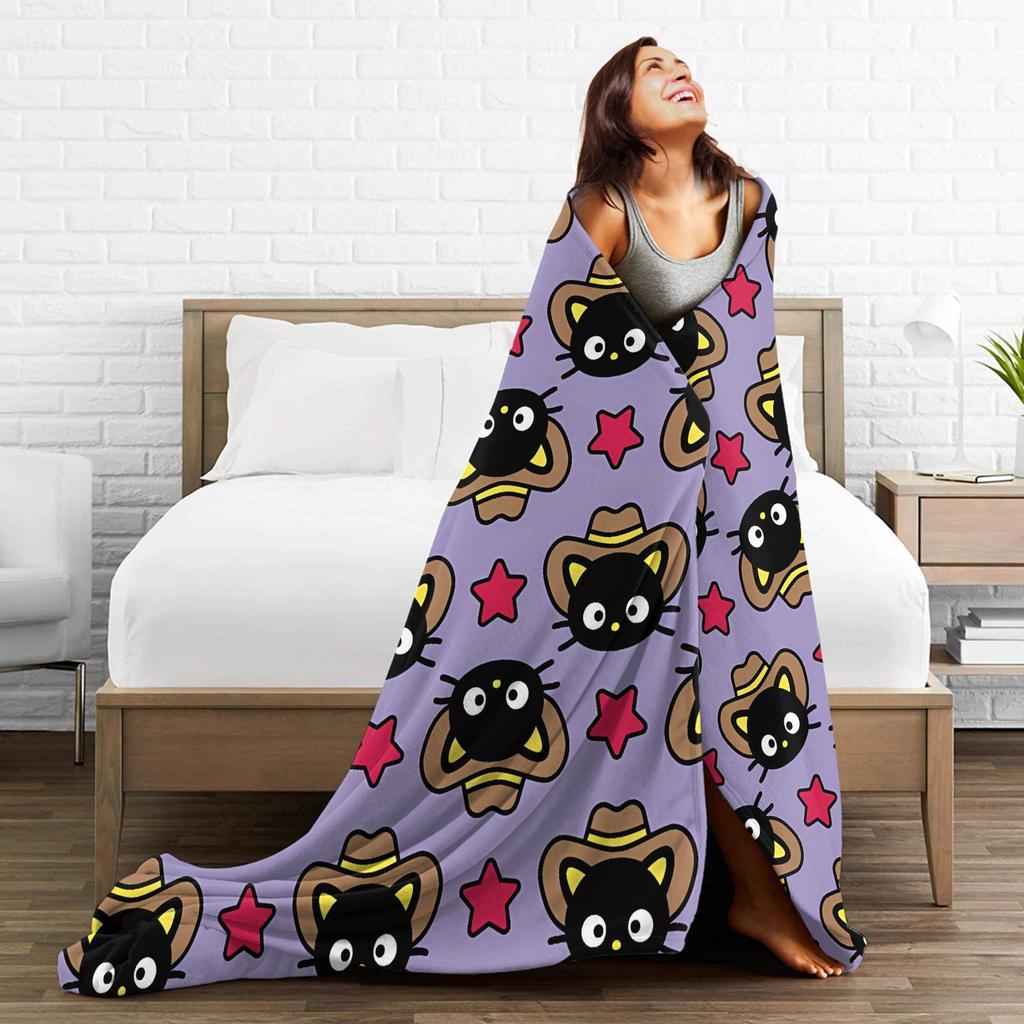 Cute Chococats Plush Blankets Students Black Cat Flannel Throw Blanket For Outdoor Super Soft Design Quality Bedspread Gift