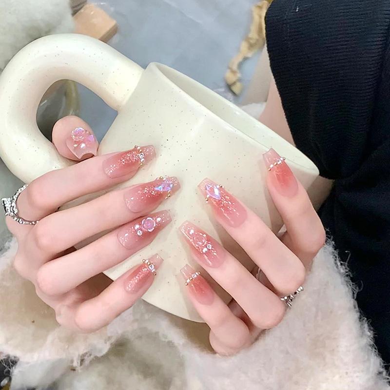 

Взрывной Глиттер Бриллианты Жемчуг Камелия Глиттер для Ногтей Ледяные Прозрачные Длинные Накладные Ногти Съемные Накладные Ногти