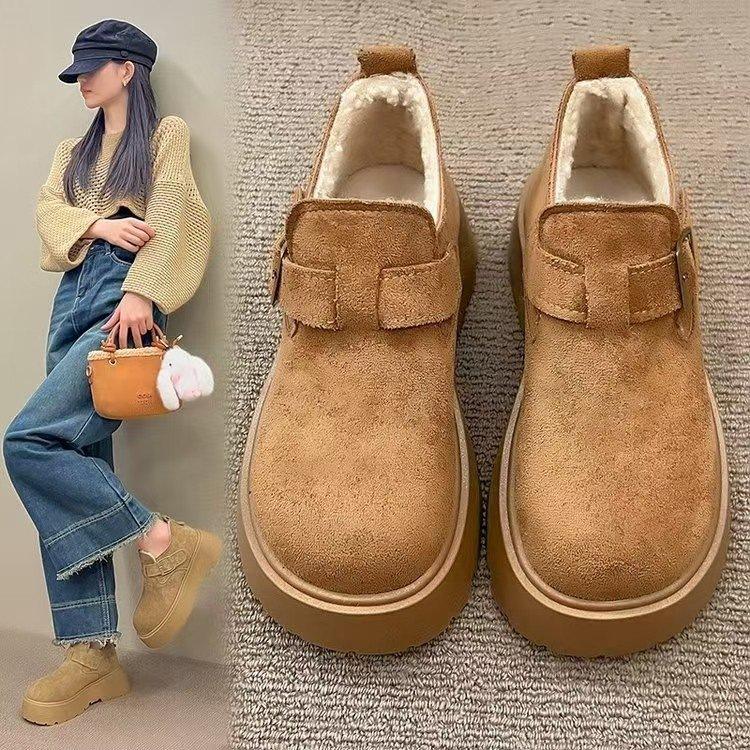 Muffin Thick-soled Heightened Velvet Birkenstocks, Autumn and Winter New Retro Loafboken Cotton Shoes