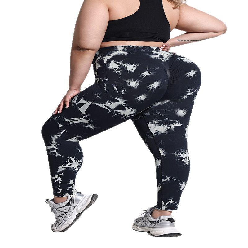 2025 Plus Size Tie-Dye High Waist Yoga Leggings: Compression Fit, Peach Butt Design for Women