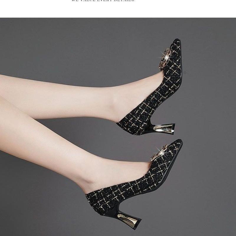 Fashion New Spring Autumn 2024 Women's High Heel Shoes Soft Leather Office Professional Black Work Shoes Pointed Lightweight