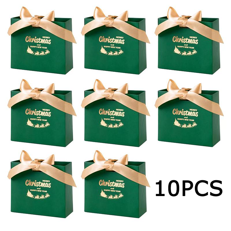 WTEMPO Christmas Ribbon Bow Gift Boxes Christmas Party Decor Packaging Boxes DIY Foldable Paper Bags Perfect for Halloween New Year
