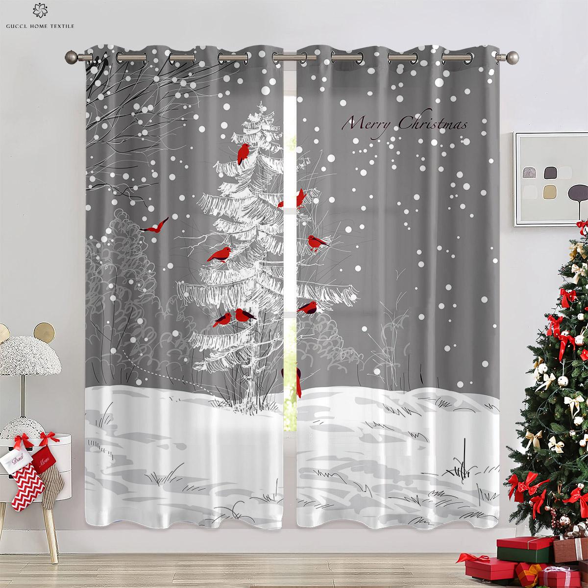 

Red Stars Shiny Christmas Tree Fireplace Printed Window Curtains Christmas Bed Room Dining Room Party Decor Curtains 2 Pieces W50xH130(CM)x2PCS&Rod pocket