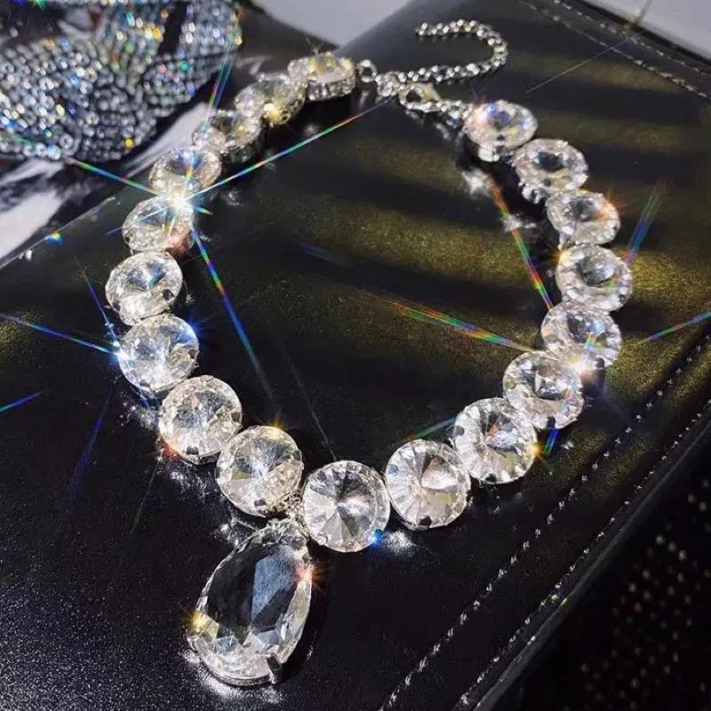 Vintage Duży Łezka Choker Luksusowe Naszyjniki Kryształowe Damskie Duży Naszyjnik z Dżetami na Biżuterię Ślubną