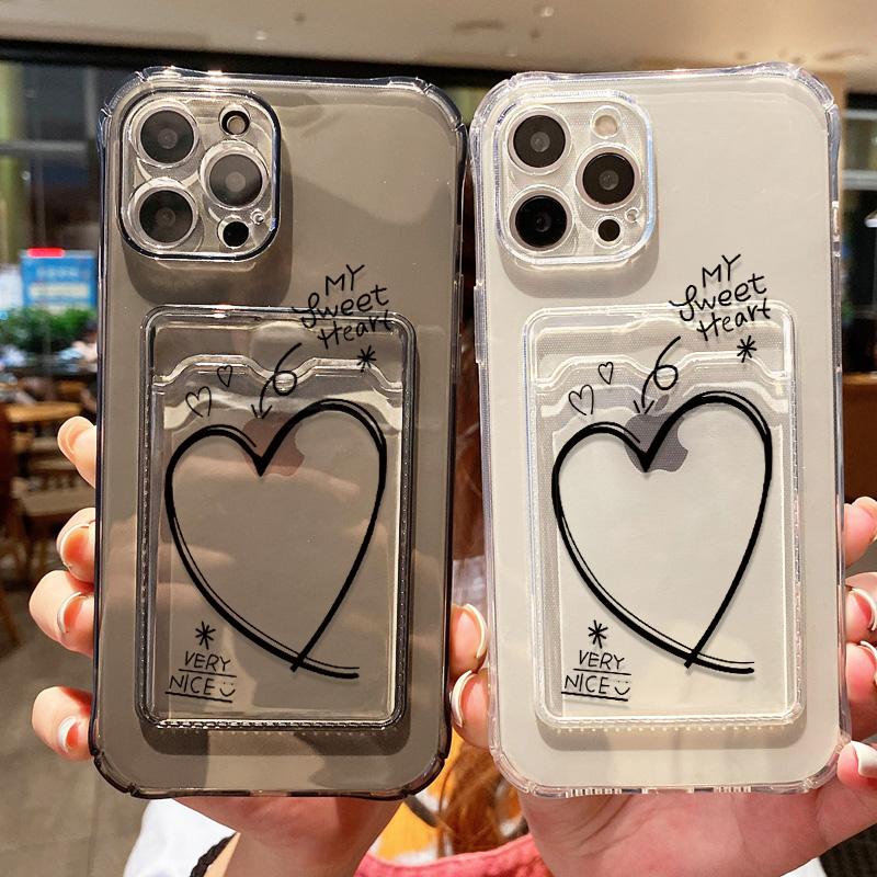 Card Holder Love Heart  Case For iPhone 11 13 16 Pro Max 14 15 12 7 8 Plus XR X Xs 16promax 13promax Card Slot Soft Funda Covers