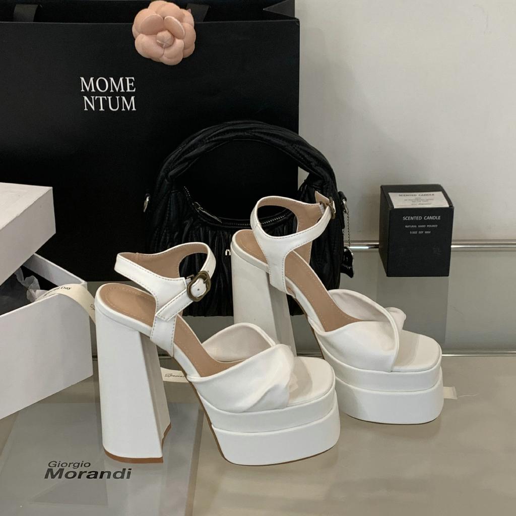 Fashion Summer 2025 Square-Toed, High-Heeled, Waterproof Platform, Thick-Soled Sandals, Women'S Versatile And Fashionable One-Strap High