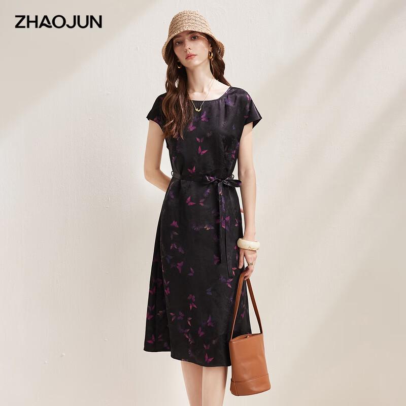 Zhaojun Women s Summer Silk Blend Printed Round Neck Midi Dress XL