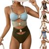 Women's Fashionable Color-Blocked Metal Buckle One-Piece Swimsuit