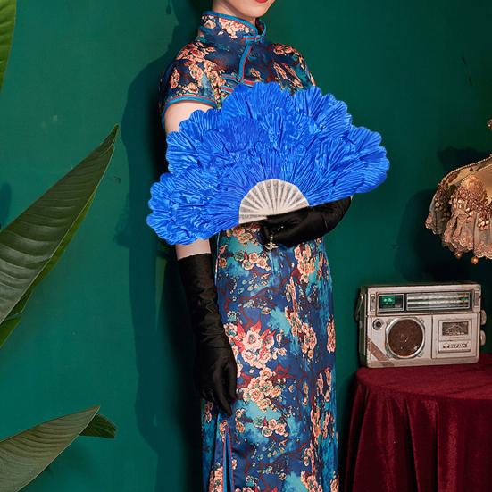 Folding Fan Waterproof 3-layer Petals Bamboo Handle Handheld Chinese Yangge Dance Fan Performance Prop for Performance