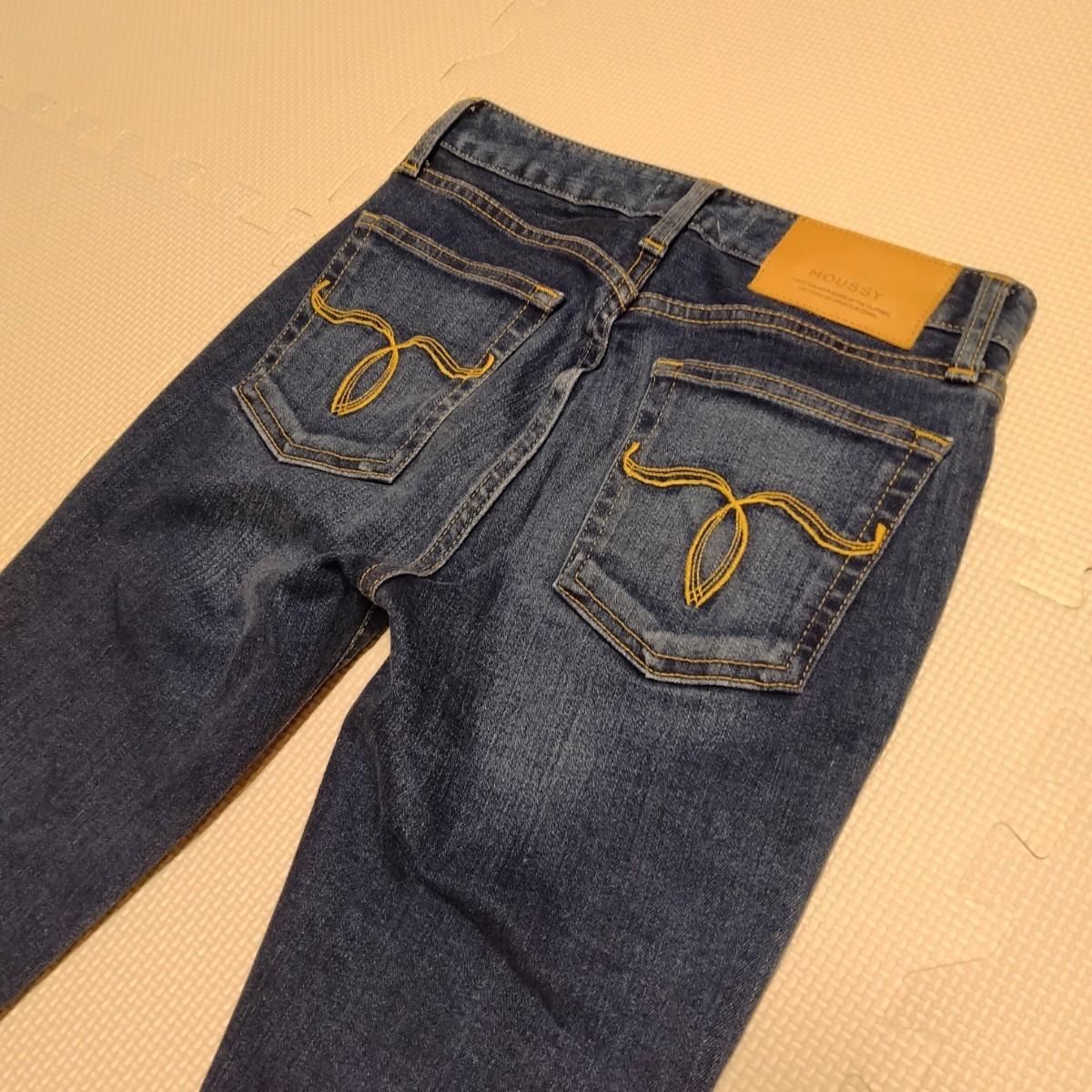 MOUSSY Reverse Skinny Stretch Jeans Denim Jeans Rebirth embroidery Skinny Mousy Made in Japan Navy 24