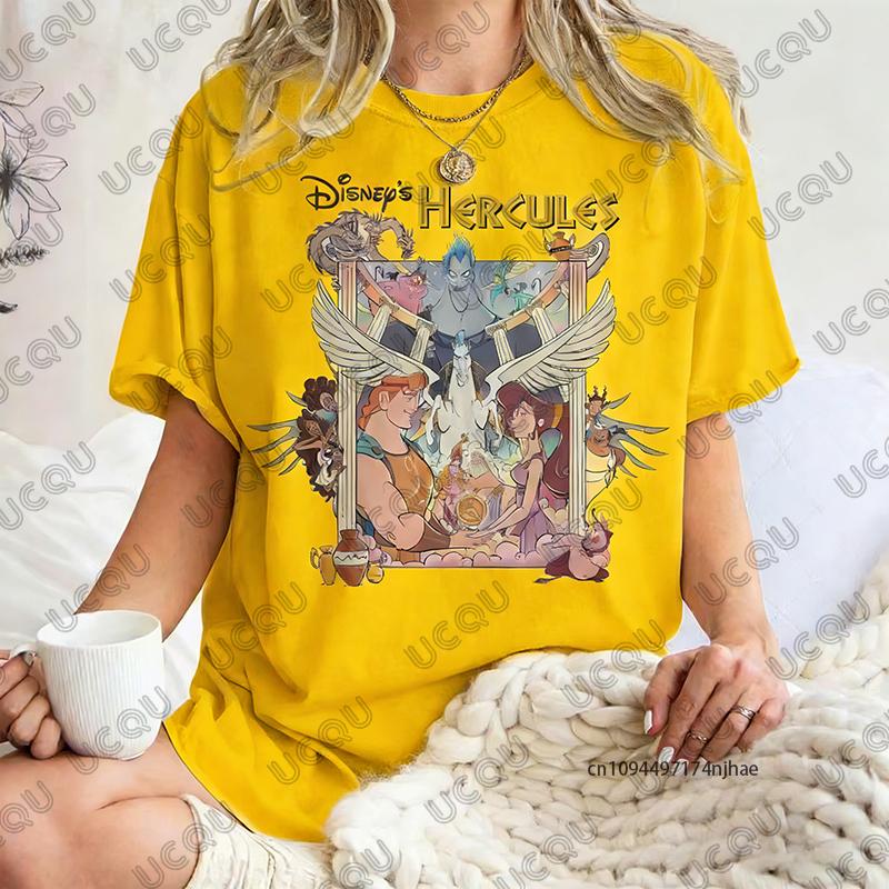 2026 New    Hercules Graphics Print Cotton T Shirt For Women Summer Short Sleeve Retro Tees Casual Oversized Couples Tops