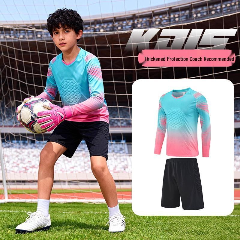 Kids' Long-Sleeve Goalkeeper Uniform with Chest Protection for Football Training