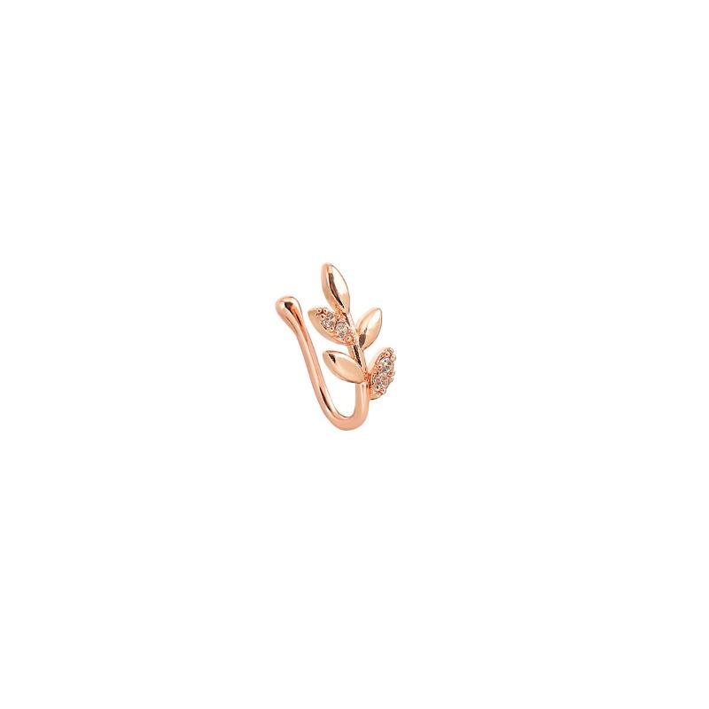 Non-perforated U-shaped Nose Clip with Exquisite Diamond-encrusted Leaf Rose Decoration Nose Stud